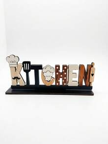 1pc Wooden Letter Table Sign, Chef Hat Beard Spatula Rolling Pin Decor, Freestanding Wooden Block Decoration, Suitable For Kitchen Countertop, Shelf, Tiered Tray, Rustic Kitchen Home Decor, Housewarming Gift, Kitchen Decoration And Accessories, Kitchen Essentials - A - View 10