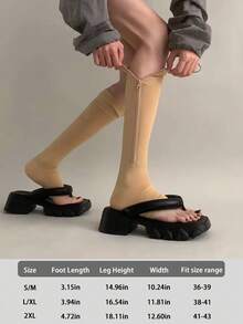 1 Pair Black Casual Compression Socks With Side Stripes And Zipper, Open Toe No-Show Design, For Fitness And Shaping, Great Christmas Gift, Unique New Year Present - Multicolor - View 16