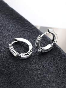 1 Pair Korean Style Minimalist Premium English Letter Circle Earrings For Women, Couple Personalized Niche Light Luxury Design Earrings Accessories - Multicolor - View 3