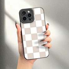 Phone Case: Full Screen Grid White Black Angel Eye Phone Case Protective Case Suitable For IPhone 11 12 13 14 15 16 Pro Max Plus X Xr Xs Xsmax 7 8 Plus Models With Precise Hole Position Shock-Absorbing Soft Shell Protection - 古董白 - 查看 4