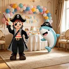 2pcs Standing Large Base Pirate & Shark Shaped Balloons, Suitable For Birthday Party Celebration Decoration, Holiday Party Atmosphere Decoration, Indoor Outdoor Room Scene Arrangement - View 4