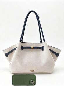 Bolso de axila con patchwork de bloques de color, bolso de hombro con fondo estructurado, no colapsable, forma 3D, gran capacidad, almacenamiento conveniente para artículos esenciales diarios, adecuado para uso diario, trabajo, transporte, viajes y salidas - Azul - Ver 3