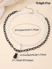 2pcs/Set Girls Bear Pendant Necklace, Pink & White Chain Collarbone Necklace, Niche Personalized Accessory Suitable For Daily Decoration - Multicolor - View 8