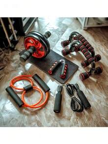 Fitness Set, Small Home Fitness Equipment Jump Rope, Grip Ab Roller Muscle - Multicolor - View 1