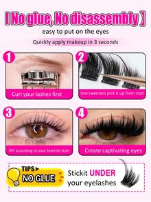 120 Clusters Glue-Free Dense False Eyelashes, Transparent Stem Self-Adhesive, Easy To Wear And Quick Application, Suitable For Dating, Travel, Halloween And Other Occasions, Segmented False Eyelashes - D - View 7