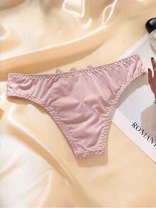 5pcs Sexy Lace Solid Color Triangle Panties, Bow Design, Comfortable Low Waist Underwear Set - Multicolor - View 6