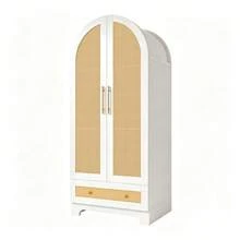 Wardrobe Cabinet With Storage White Wood - Double Door Design - 白色 - 查看 6