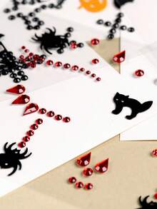 2 miếng dán đá rhinestone Halloween đen + đỏ lớn & nhỏ hình tròn & hình giọt nước với nhện, mèo, mạng nhện, trang trí mặt 3D cho trang điểm Halloween, tiệc, vũ hội, trang trí mặt & cơ thể - Nhiều màu - Xem 7