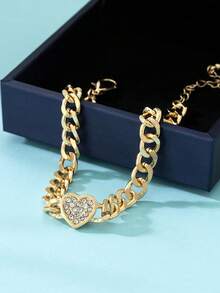 1pc Minimalist Gold Glossy Vacation Beach Style Thick Chain Heart Pendant Women's Anklet - Yellow Gold - View 3