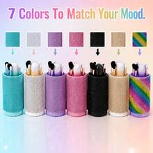 Set Kuas Makeup Lengkap Bertabur Berlian Imitasi, Set Kuas 6-in-1 Kreatif dengan Hiasan Berlian, Kuas Bedak dan Kuas Eyeshadow Ultra Lembut, Alat Makeup, Set Perjalanan Portabel dengan Cermin Terintegrasi - MultiWarna - View 5