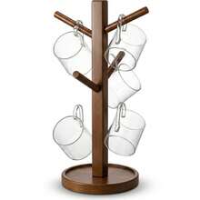 1pc Vintage Nano Bamboo Cup Holder, European Style Desktop Cup Draining Rack, Multi-Purpose Mug Storage Rack For Living Room, Kitchen, Office, Light Luxury Nordic Style Natural Wood Solid Wood Cup Holder, Rounded Edges No Burrs Scratch-Resistant - 1PC - View 3