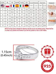 Anel Grande de Diamante de Prata Esterlina S925 de Luxo para Homens, Anel de Noivado de Negócios com Zircônia Cúbica de Alto Brilho de 6 Garras, Presente Premium para Namorado com Caixa de Presente - Prata - Visão 2