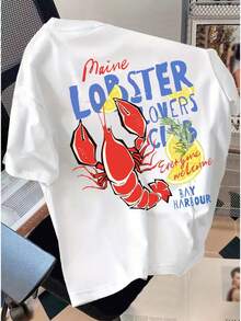 Christmas Short-Sleeve Crew Neck T-Shirt For Men, Lobster Enthusiasts Club Pattern, Western Style, Popular Item - 白色 - 查看 1