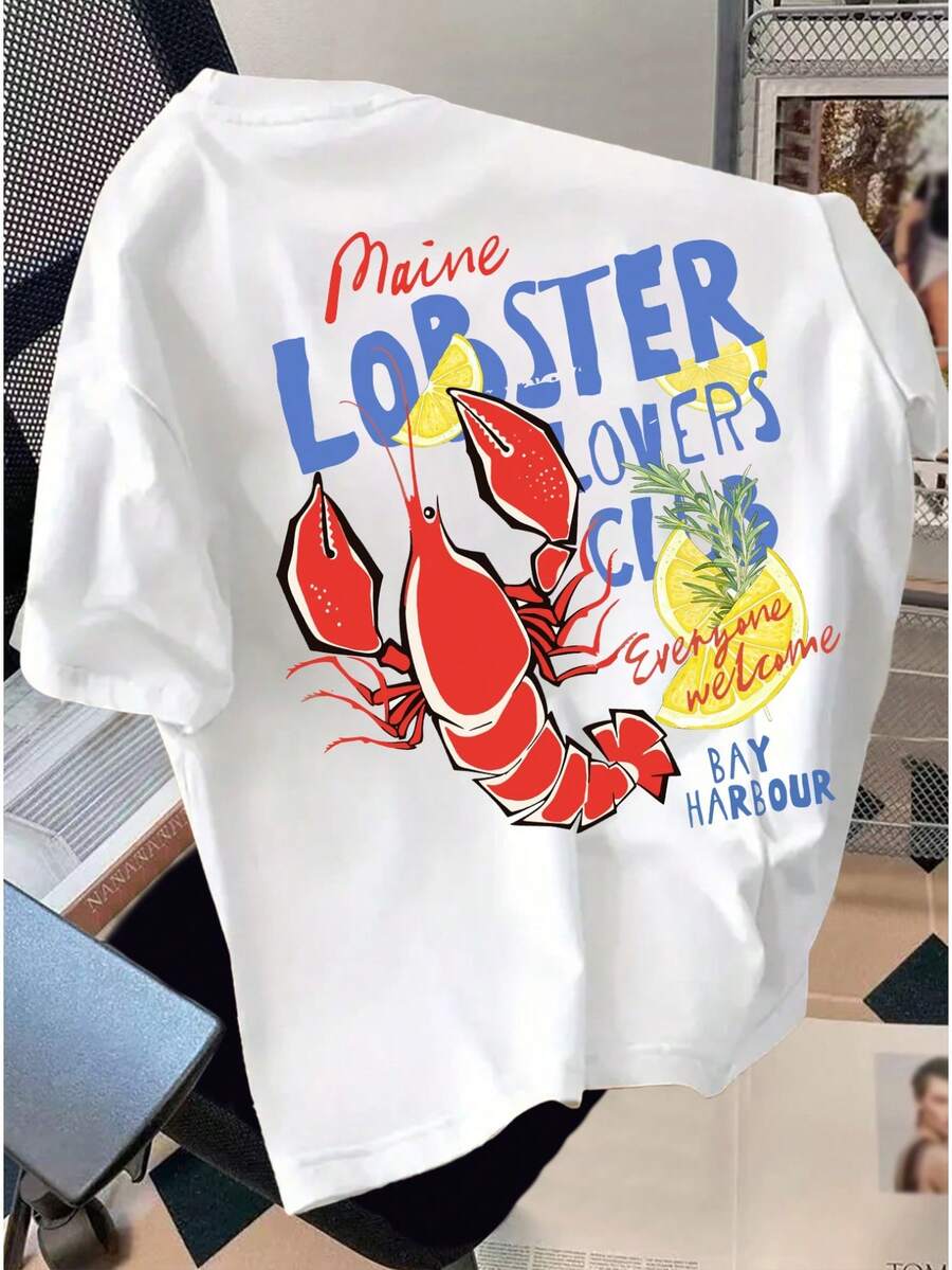 Christmas Short-Sleeve Crew Neck T-Shirt For Men, Lobster Enthusiasts Club Pattern, Western Style, Popular Item - 白色 - 查看 1