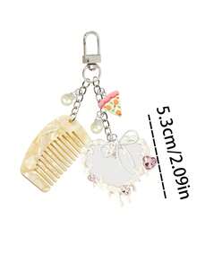 Lovely Keychain Charm Acetate Alloy Hair Comb Design Heart Mirror,For Handbag Crossbody Bag Phone Car Keyring Accessory, For Women Girls Daily - Multicolor - View 11