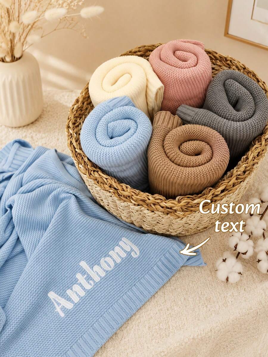 Personalized Knitted Blanket With Custom Name, Throw For Sofa And Bedroom Decor, Christmas Gift For Parents And Grandparents - 80*100cm - View 1