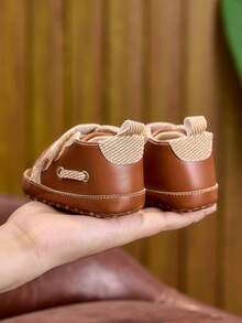 Spring/Autumn Vintage Brown Patchwork Infant Walking Shoes, Double Hook & Loop Soft Sole Casual Sneakers, Pre-Walker Shoes For 0-12 Months - Brown - View 6
