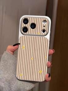 WeiMi 1pc Fashionable Personalized Small Star Striped Pattern Full Coverage Button Classic Anti-Drop Metal Paint Premium Texture Soft Texture PU Leather Phone Case, Suitable For Friends, Family, Couples, Yourself Birthday Gift, Holiday Gift, Compatible With IPhone 17/16/15/14/13/12/11 Series - Multicolor - View 2