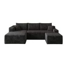 L Shape Sofa Black Fabric 241cm For Living Room - 黑色 4 座 - 查看 10