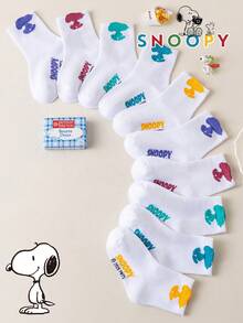 SNOOPY 1/5/10 أزواج جوارب سنوب للأطفال حتى منتصف الساق، جوارب أطفال بتصميم جاكار ملون بسيط ياباني بنمط جرو لطيف ومرح - متعدد الألوان - مشاهدة 3
