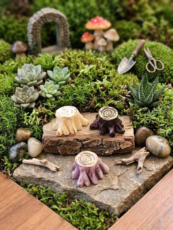 3pcs Resin Mini Tree Stump Fish Tank Decor, Aquarium Decoration Accessories, Mini Tree Trunk Ornaments, Suitable For Fairy Garden, Dollhouse And Photography Props