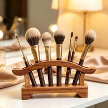 1pc Walnut Wood Tea Set Storage Rack, Six Gentlemen Tea Utensil Holder, Tea Art Decor, Makeup Brush Storage Display Stand, Suitable For Tea Room, Vanity, Desktop Organization - Mocha Brown - View 8
