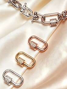 1/2pcs Oval Screw Lock Clasp Jewelry Connector, Micro-Inlaid Cubic Screw Necklace Connector, Copper Material, Gold Snap Button, Silver Hook Clasp, Necklace Bracelet Connector, Suitable For Jewelry Making Accessories - Pearl Button - View 4