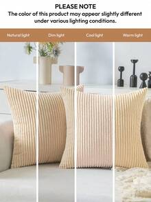 1pc Solid Color Corduroy Striped Soft Decorative Throw Pillow Cover, Square Cushion Case For Spring, Winter, Holiday Home Decor, Soft & Comfortable Striped Fabric, Modern Couch, Bedroom, Dorm Use - Khaki - View 3