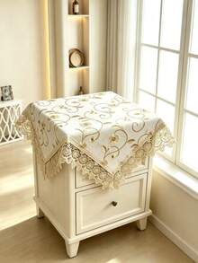 HXARTMIS 1pc Luxury High-End Embroidered Bordered Rectangular Tablecloth, Golden Floral Embroidery Design, Washable, Suitable For Dining Room, Wedding, Party And Daily Home Decor - milk coffee color - View 3