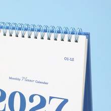 تقويم مكتبي عمودي أساسي لعام 2027، أسلوب INS بسيط باللونين الأزرق والأبيض، زينة مكتبية صغيرة، مخطط شهري، مذكرة ومتابع العادات - قطعة واحدة - مشاهدة 11