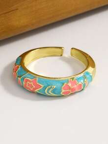 6pcs/1pc Elegant Vintage Colorful Oil Drop Pattern Enamel Ring Set, Personalized Fashion Fairy Style Women's Open Ring Jewelry Set, Suitable For Daily Wear, Party, Vacation, Casual, Date, Holiday, Gift For Friends, Family, Couples - Multicolor - View 13