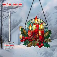 2D Flat Acrylic Hanging Ornament, 1pc, Christmas Candle Pattern Window Hanging Decoration, Christmas Decoration, Window Hanging Decor, Yard Scene Holiday Party Outdoor Decoration, Perfect Christmas Gift, Seasonal Wall Hanging - A - View 3