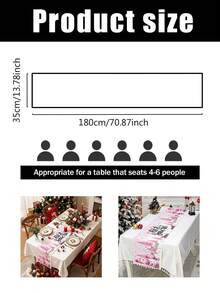 1pc Christmas Themed Table Runner, Pink Christmas Snowman & Poinsettia Theme, Merry Christmas, 35x180cm, Polyester Table Runner, Suitable For Christmas Holiday Table Center Decoration, Christmas Holiday Party Gathering Table Decor Tablecloth - Multicolor - View 10