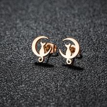 1 Pair Stainless Steel Moon Cat Stud Earrings Dainty Hollow‑Out Kitten On Crescent Moon Tiny Ear Jewelry Cute Daily Accessories For Women Girls - GED162 - View 10