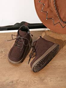 1 Pair Flat Children's Ankle Boots, Lace-Up Kids Boots, Brown Yellow, New Autumn/Winter Ankle Boots, PU Leather Children's Boots, Fashionable Outdoor Kids Shoes, Children's Boots, Boys' Shoes, Girls' Ankle Boots - Brown - View 6