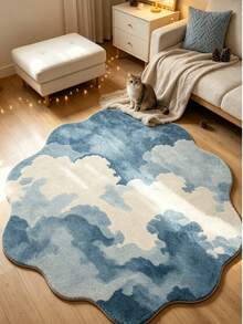 1pc Asymmetrical Blue Sky Cloud Pattern Living Room Rug, Thickened Rug, Thick Rug, Plush Rug, Autumn/Winter Rug, Thickened Rug, Living Room Rug, Rug, Living Room Area Rug, Area Small Rug, Mat, Home Decor, Large Living Room Rug, Round Rug, Living Room Home Decor, Room Decor, Washable Rug - Multicolor - View 3