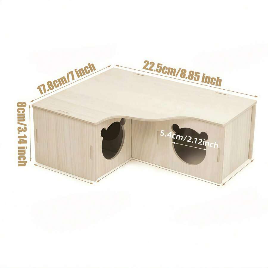 1pc Wooden Hamster Multi-Chamber Hideout House, Landscape Nest Platform, Designed For Hamsters, Small Gerbils, Mice And Other Similar Sized Animals - A - View 1