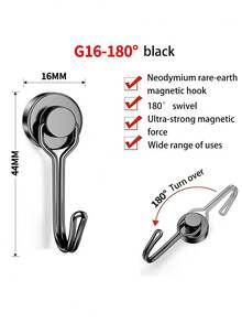 1pc/4pcs/8pcs Magnetic Hook No-Drill Damage-Free Dual-Color Single Hook Hanging Metal Rotating Magnetic Hook Magnetic Fixing Black Silver Hook - Multicolor - View 3
