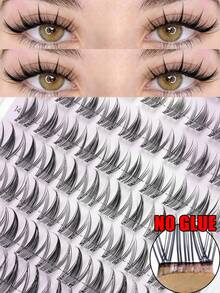 100 Pcs Self-Adhesive Anime-Style Lashes, Black Fine Layered Tips With Split Ends For Airy Natural Eye Contour, Five-Second Easy Application, Great For Relaxed Commuting, Fresh Social Outings, And Everyday Versatile Occasions. - D - View 9