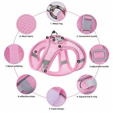 Pechera Arnés Transpirable Cómodo Con Correa Para Perro Gato - Rosa - Ver 2