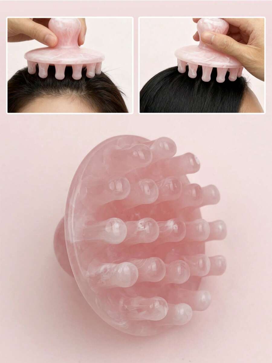 INYUSUN 1pc Resin Material Large Round Head Massage Comb, Portable Practical Scalp Relaxing Tool - Baby Pink - View 1