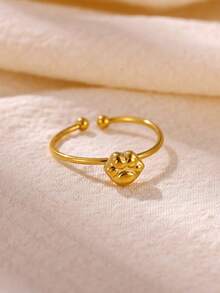 1 Buah Cincin Terbuka Bentuk Cakar Kucing Enamel Hitam Putih Lucu untuk Wanita, Cincin Stainless Steel Terbuka yang Dapat Diatur, Cincin Emas, Perhiasan Hewan Lucu untuk Pecinta Kucing - MultiWarna - View 9