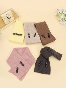 Button Knit Scarf Neck Warmer For Boy, Winter Pullover Neck Gaiter, Fake Collar, Korean Style Knotted Versatile Cross-Knit Scarf - A - View 1