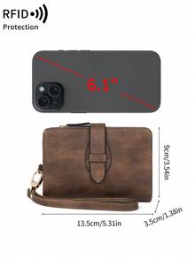 MIYIN 女士便攜復古 RFID 防盜刷三折錢包,可拆卸腕帶,多卡槽、身分證視窗與拉鍊零錢袋 - 彩色 - 查看 8
