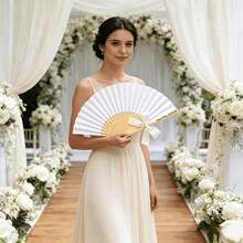 1/3/5/9/15pcs Customized White Bow Ribbon Multi-Piece Set Party Favors, Customized Wedding Hand Fans, White Folding Elegant Paper Fans, Bridal Wedding Gifts, Green Ribbon Accessories, Fashionable And Easy To Use, Free Customization Of Any Text - Multicolor - View 3