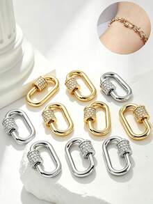 1/2pcs Oval Screw Lock Clasp Jewelry Connector, Micro-Inlaid Cubic Screw Necklace Connector, Copper Material, Gold Snap Button, Silver Hook Clasp, Necklace Bracelet Connector, Suitable For Jewelry Making Accessories - Pearl Button - View 2