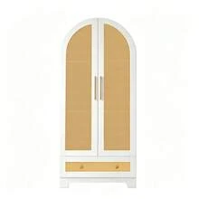 Wardrobe Cabinet With Storage White Wood - Double Door Design - 白色 - 查看 8