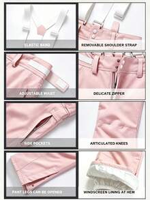 1pc Women's Loose Fit Winter Snowboard Pants, Sporty Style, With Detachable Suspenders Sports Pink - Pink - View 10