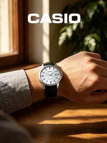 Casio Men's Classic Analog Quartz Watch, Silver Dial, Black Leather Strap, With Date Window, Suitable For Daily Office And Professional Business Attire - Black - View 2