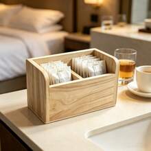 IDUK 1PC Wooden 2-Compartment Tea Bag Storage Box Organizer For Home Hotel Desktop Display Cafe Bar Counter Kitchen Tea Caddy Holder With Divider Compartments Perfect For Tea Lover Gift Ideas Decorative - Maple - View 4